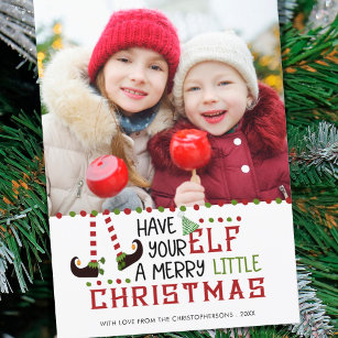Funny Cute Elf Merry Little Christmas Photo Holiday Card