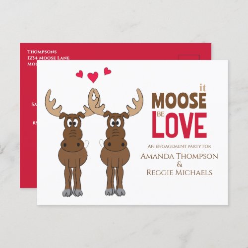 Funny Cute Engagement Party Whimsical Moose  Postcard