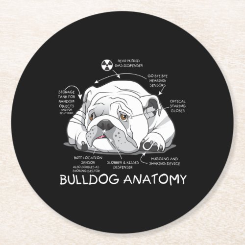 Funny Cute English Bulldog Anatomy Dog Biology Round Paper Coaster