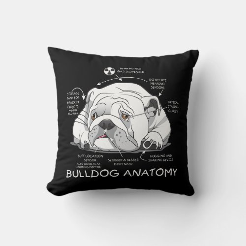 Funny Cute English Bulldog Anatomy Dog Biology Throw Pillow