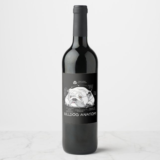 Funny Cute English Bulldog Anatomy Dog Biology Wine Label (Front)