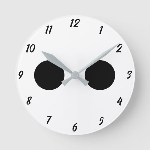 Funny Cute Face Eyes Black White Halloween 2024 Round Clock