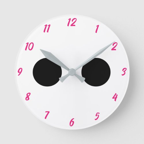 Funny Cute Face Eyes Pink White Halloween Fall Round Clock