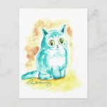 Funny Cute Fat Blue Cat Postcard at Zazzle