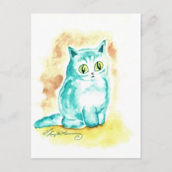 Funny Cute Fat Blue Cat Postcard by ArtsyKidsy at Zazzle