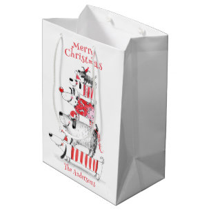 Funny Cute Festive Dogs Merry Christmas Medium Gift Bag