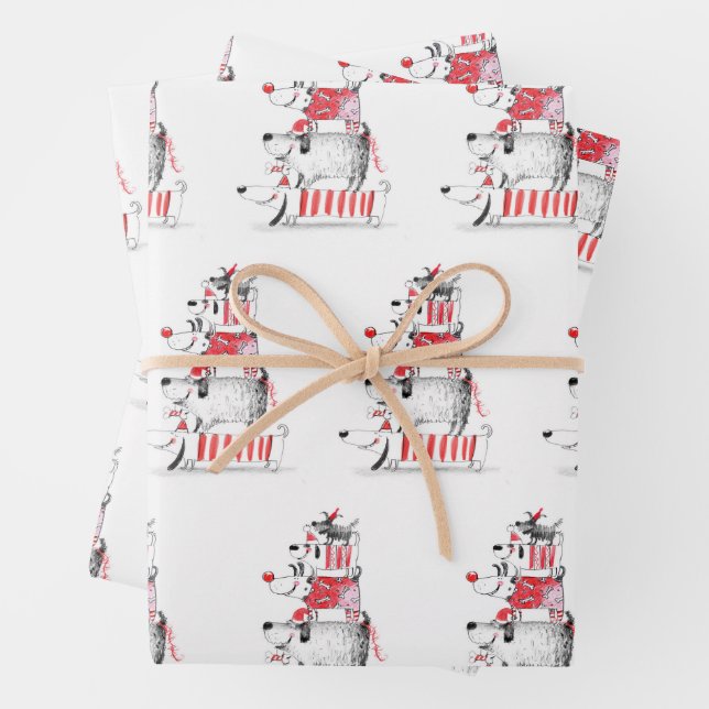 Funny Cute Festive Dogs Merry Christmas  Wrapping Paper Sheets (In situ)