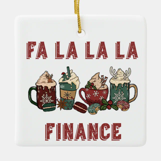 Funny Cute Festive Red and Green Christmas Finance Ceramic Ornament (Front)