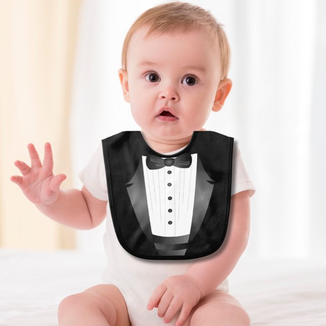 Funny Cute First Birthday Bow Tie Black Tuxedo Baby Bib (Creator Uploaded)