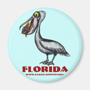 Funny cute Florida pelican and fish magnet