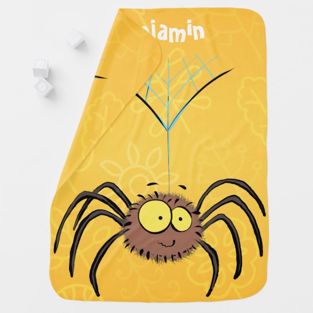 Funny cute fluffy spider cartoon baby blanket (In Situ)