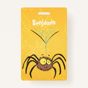 Funny cute fluffy spider cartoon badge