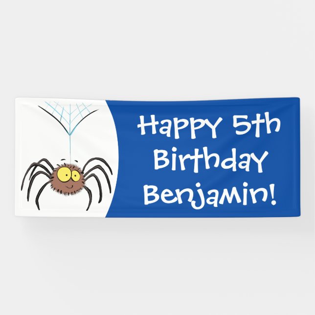 Funny cute fluffy spider cartoon banner (Horizontal)