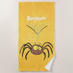 Funny cute fluffy spider cartoon beach towel