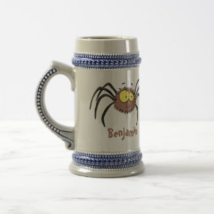 Funny cute fluffy spider cartoon beer stein