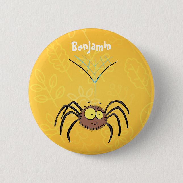 Funny cute fluffy spider cartoon button (Front)