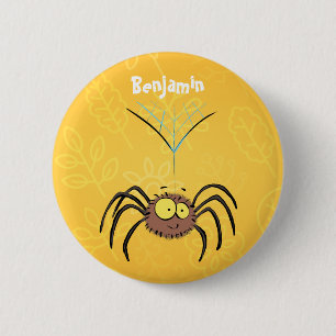 Funny cute fluffy spider cartoon button