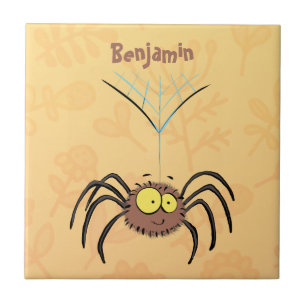 Funny cute fluffy spider cartoon ceramic tile