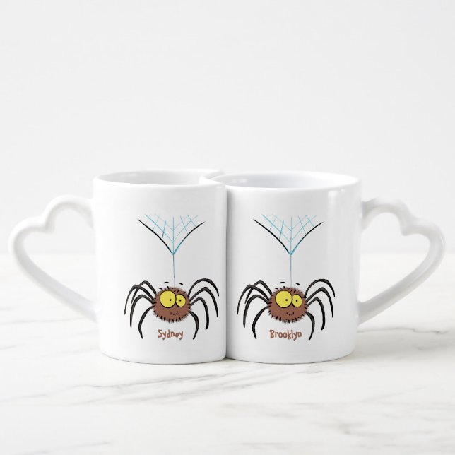 Funny cute fluffy spider cartoon coffee mug set (Back Nesting)