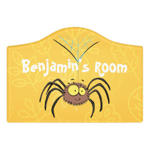 Funny cute fluffy spider cartoon door sign