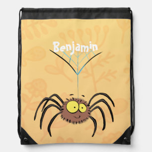 Funny cute fluffy spider cartoon drawstring bag