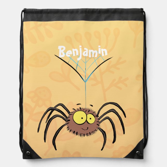 Funny cute fluffy spider cartoon drawstring bag (Front)