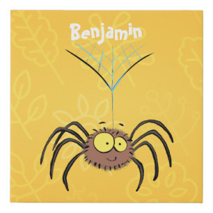 Funny cute fluffy spider cartoon faux canvas print