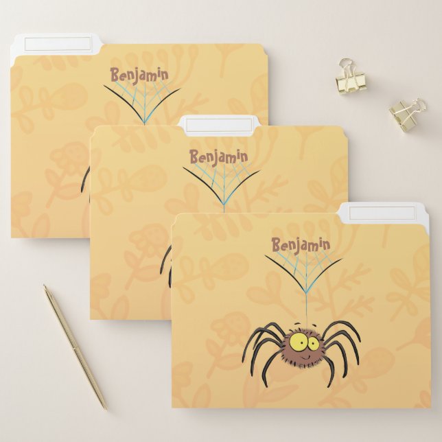 Funny cute fluffy spider cartoon file folder (Set)
