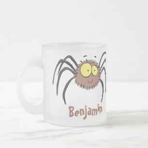 Funny cute fluffy spider cartoon frosted glass coffee mug
