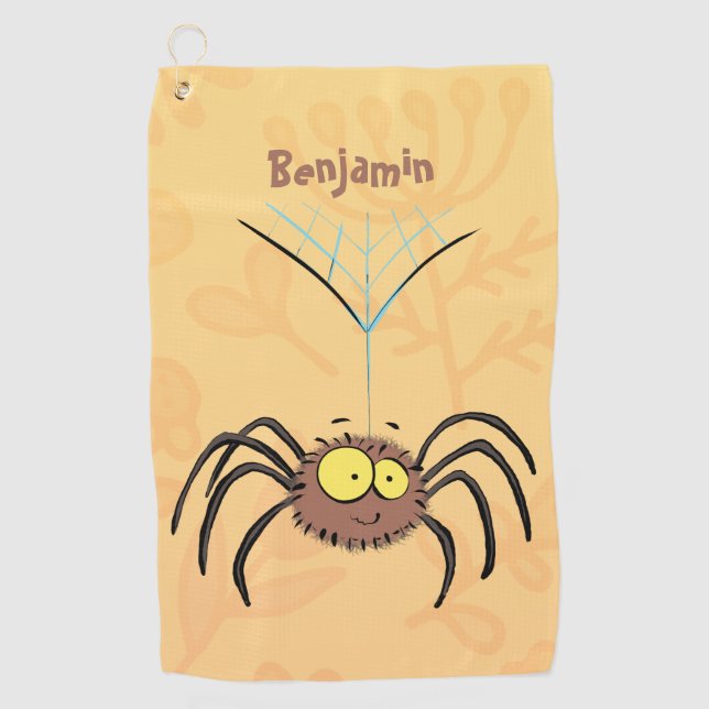 Funny cute fluffy spider cartoon golf towel (Front)