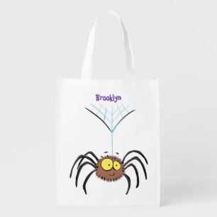 Funny cute fluffy spider cartoon grocery bag