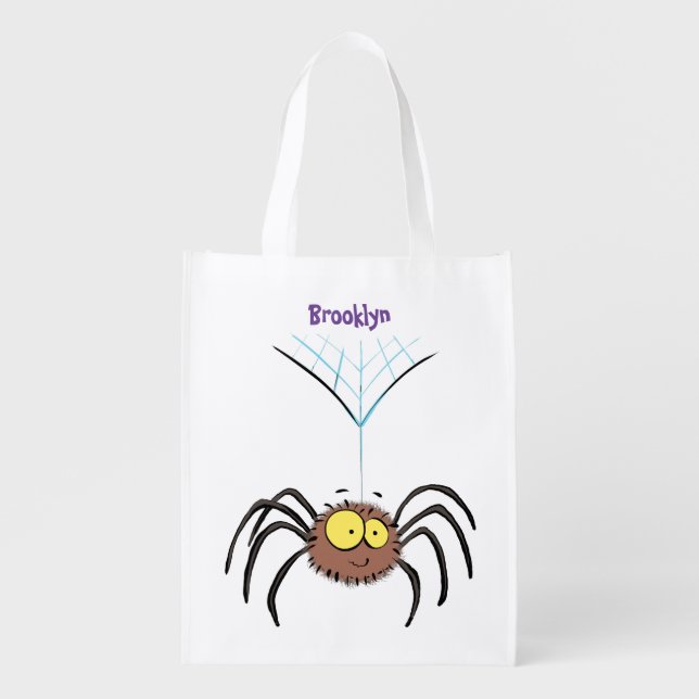 Funny cute fluffy spider cartoon grocery bag (Front)