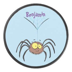 Funny cute fluffy spider cartoon hockey puck