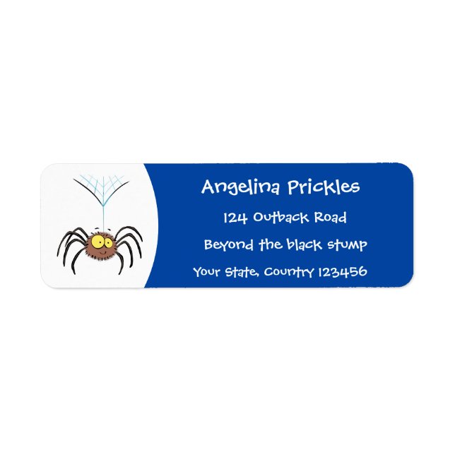 Funny cute fluffy spider cartoon label (Front)