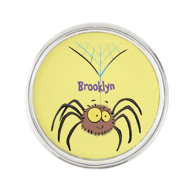 Funny cute fluffy spider cartoon lapel pin (Front)