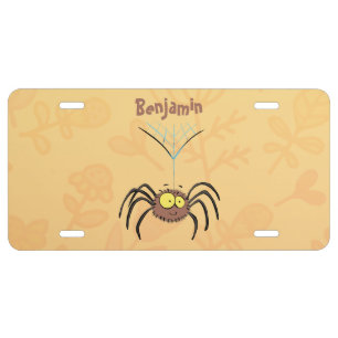 Funny cute fluffy spider cartoon license plate