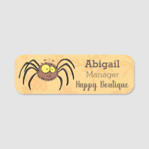 Funny cute fluffy spider cartoon name tag