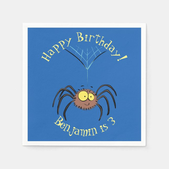 Funny cute fluffy spider cartoon napkins (Front)