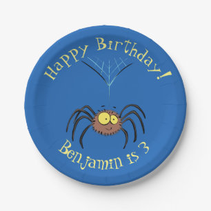 Funny cute fluffy spider cartoon paper plates