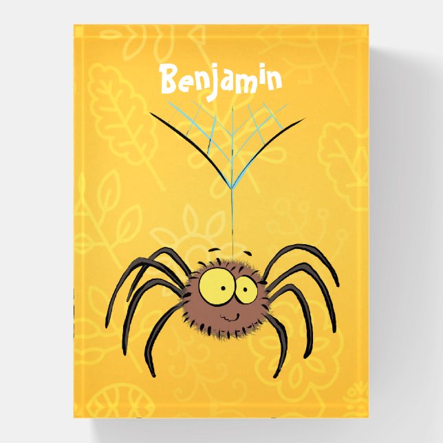 Funny cute fluffy spider cartoon paperweight (Vertical)