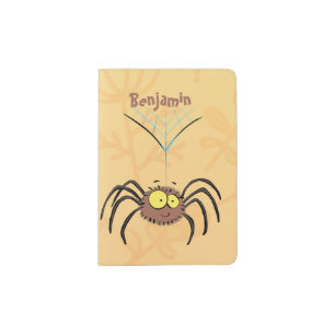 Funny cute fluffy spider cartoon passport holder