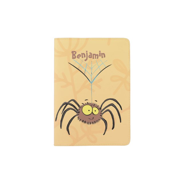 Funny cute fluffy spider cartoon passport holder (Front)