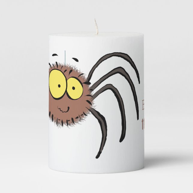 Funny cute fluffy spider cartoon pillar candle (Front)