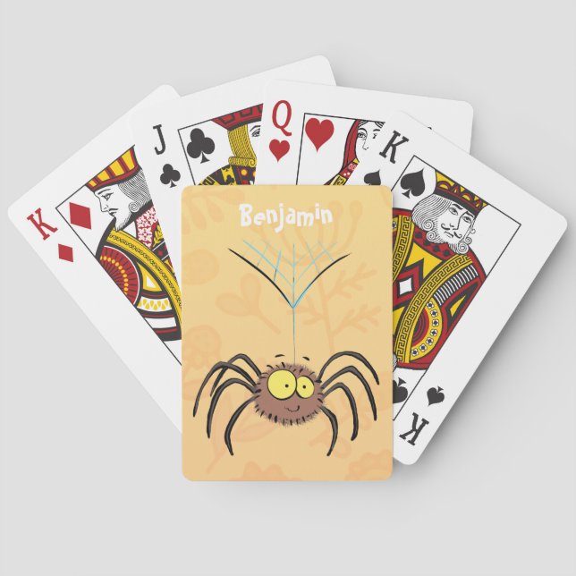 Funny cute fluffy spider cartoon poker cards (Back)
