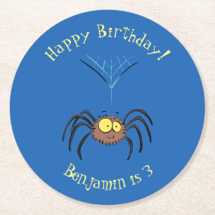 Funny cute fluffy spider cartoon round paper coaster