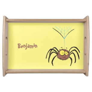 Funny cute fluffy spider cartoon serving tray