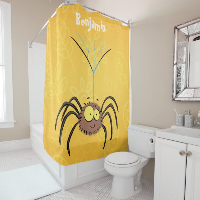 Funny cute fluffy spider cartoon shower curtain (In Situ)