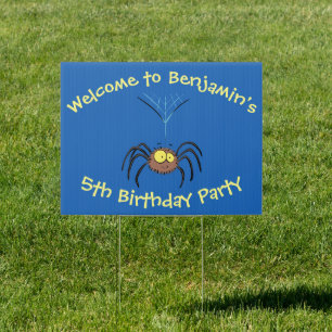 Funny cute fluffy spider cartoon sign