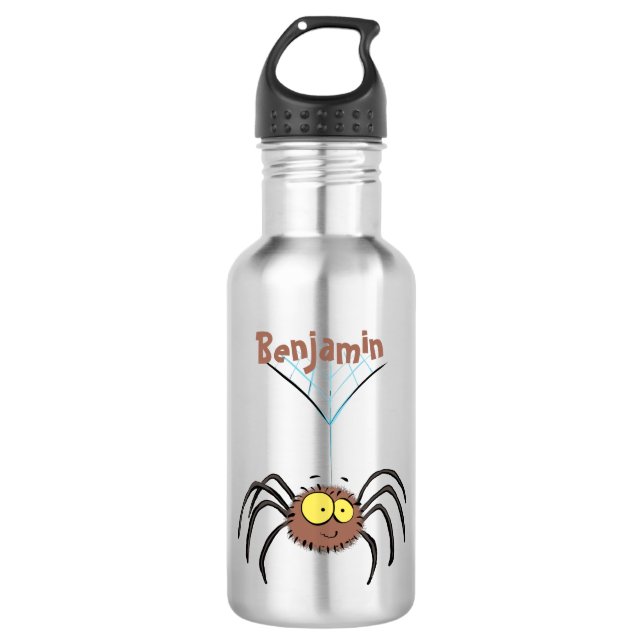 Funny cute fluffy spider cartoon stainless steel water bottle (Front)