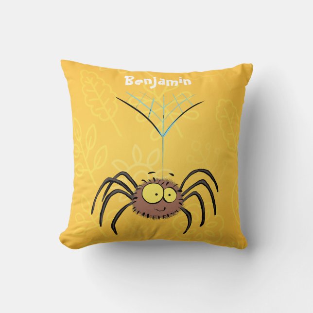 Funny cute fluffy spider cartoon throw pillow (Front)